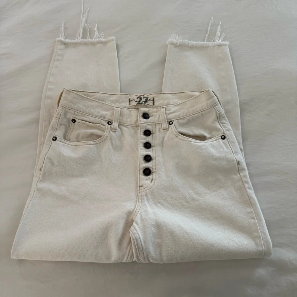 We The Free Cream Button Fly High Rise Cropped Jean